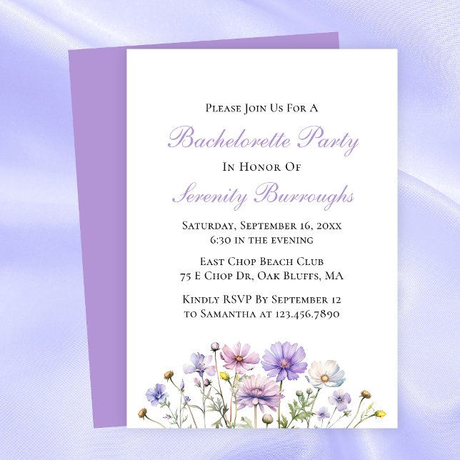 Boho Wildflowers Purple Floral  Bachelorette Party Invitation (Creator Uploaded)