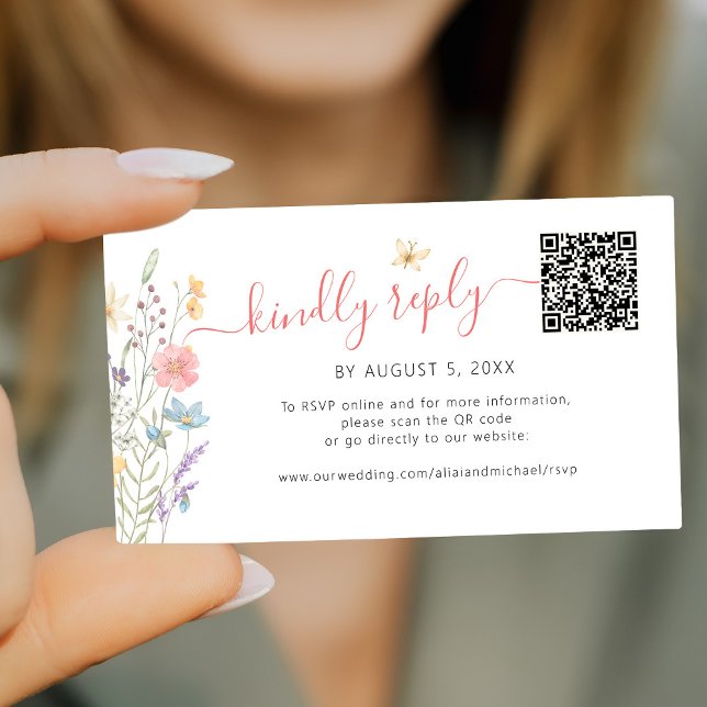 Boho wildflowers QR code online RSVP wedding  Enclosure Card (Creator Uploaded)