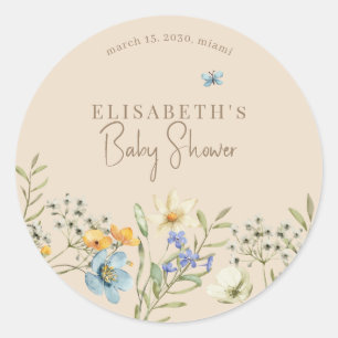 Boho wildflowers spring baby shower personalized classic round sticker