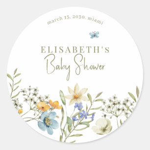 Boho wildflowers spring baby shower personalized classic round sticker