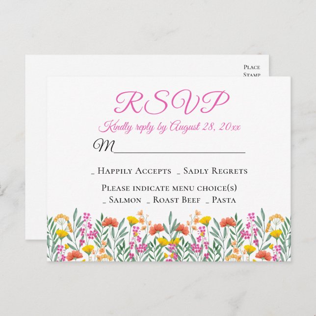 Boho Wildflowers Spring Floral Wedding RSVP  Invitation Postcard (Front/Back)
