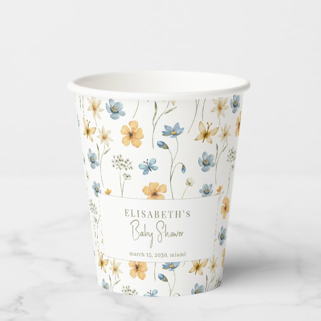 Boho wildflowers spring personalized baby shower paper cups (Front)