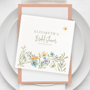 Boho wildflowers spring personalized bridal shower napkin