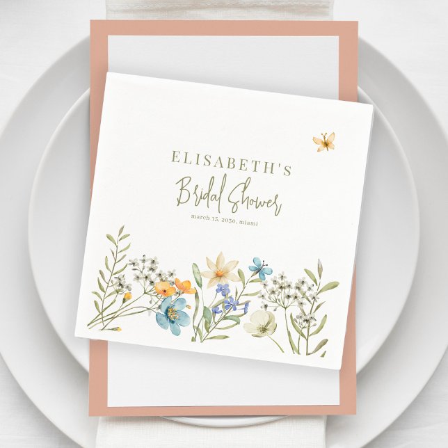 Boho wildflowers spring personalized bridal shower napkin (Creator Uploaded)