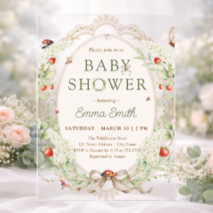 Boho Wildflowers Strawberry Baby Shower Acrylic Invitations