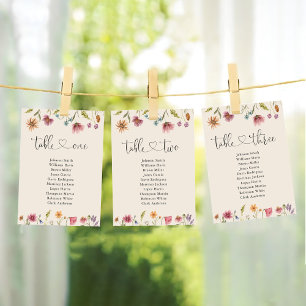Boho Wildflowers Table Number 3 Seating Chart