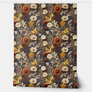 Boho wildflowers terracotta rusty fall colours wallpaper