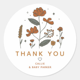 Boho Wildflowers Thank You Sticker