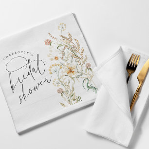 Boho Wildflowers Watercolor Minimal Bridal Shower Napkin