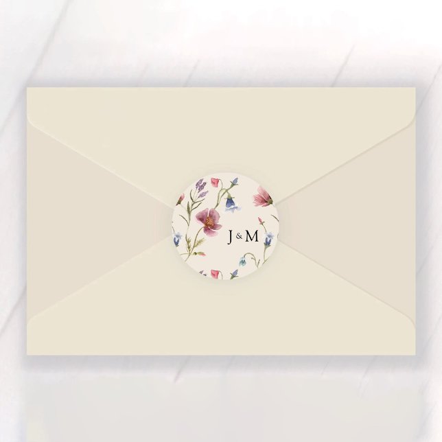 Boho Wildflowers Wedding Classic Round Sticker (Creator Uploaded)