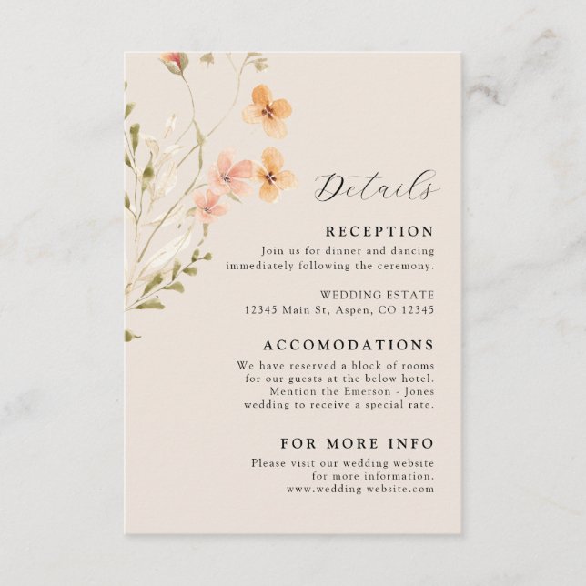 Boho Wildflowers Wedding Enclosure Card (Front)