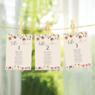 Boho Wildflowers Wedding Table Seating Chart Cards