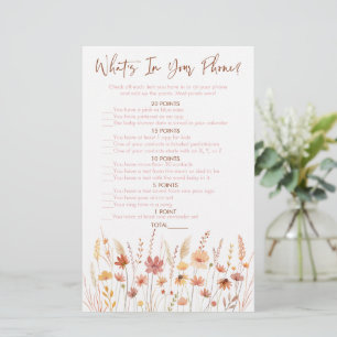 Boho Wildflowers What's In Your Phone Shower Game