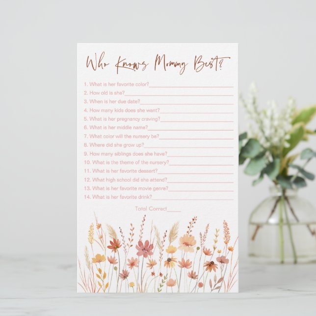 Boho Wildflowers Who Knows Mommy Best Game (Standing Front)