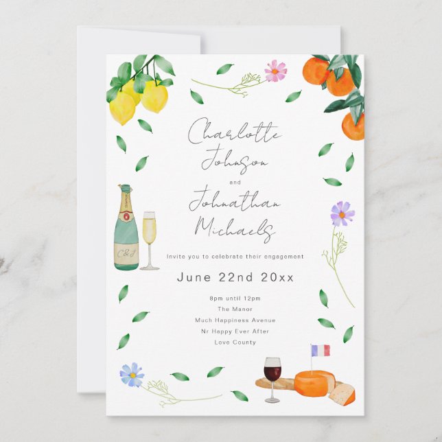 Boho Wine & Cheese Engagement Party Invitation (Front)