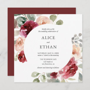 Boho Wine Flowers And Greenery Wedding Invitation