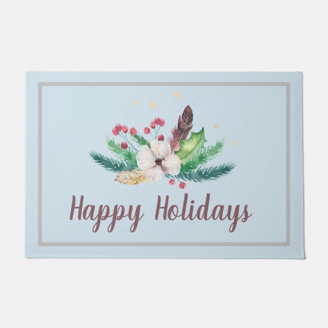 Boho Winter Bouquet Customizable  Doormat (Front)