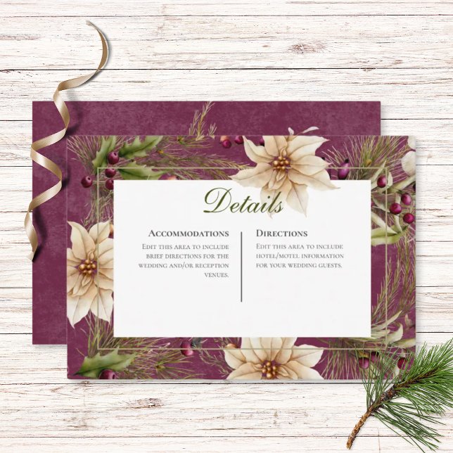 Boho Winter Greenery Boughs Burgundy Reception Enclosure Card (Creator Uploaded)
