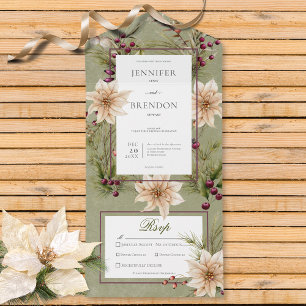 Boho Winter Greenery Boughs Sage Green Dinner All In One Invitation