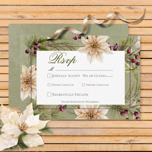 Boho Winter Greenery Boughs Sage Green RSVP Card (Creator Uploaded)