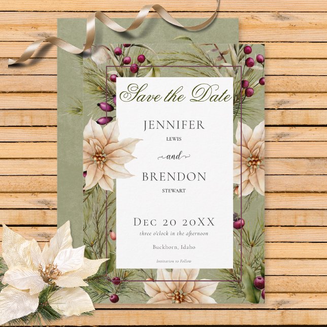 Boho Winter Greenery Boughs Sage Green Save The Date (Creator Uploaded)