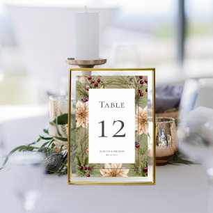 Boho Winter Greenery Boughs Sage Green Table Number