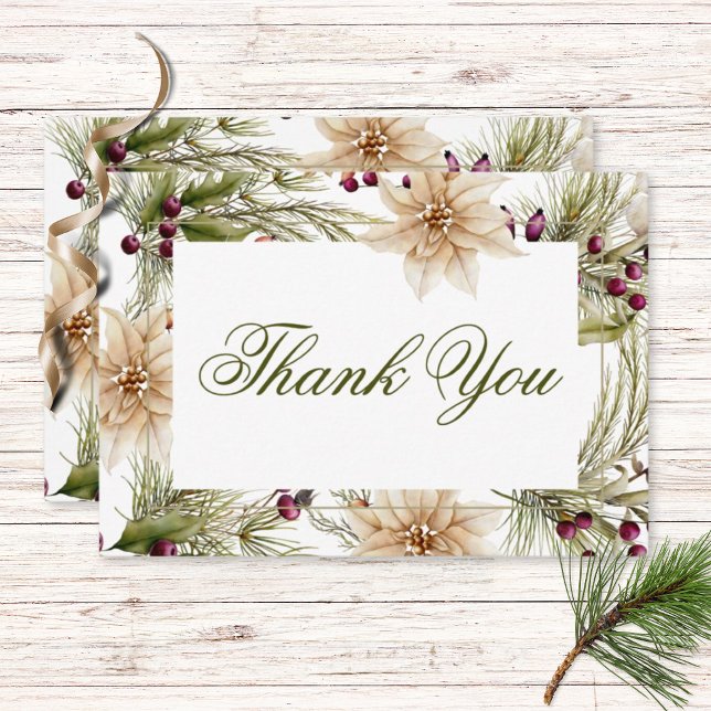 Boho Winter Greenery Boughs Wedding Thank You Card (Creator Uploaded)