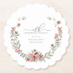 Boho Winter Greenery Red Floral 18th Birthday Paper Coaster<br><div class="desc">Modern sage green watercolor Boho botanical frame is accented with small poinsettia flowers.</div>