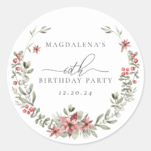 Boho Winter Greenery Red Floral 60th Birthday Classic Round Sticker