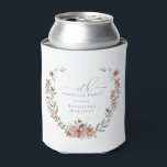 Boho Winter Greenery Red Floral 90th Birthday Can Cooler<br><div class="desc">Modern sage green watercolor Boho botanical frame is accented with small poinsettia flowers.</div>