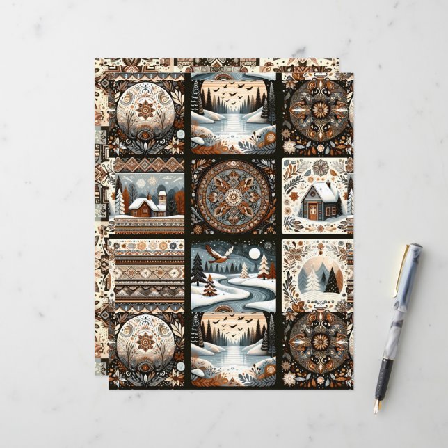 Boho Winter Patterns Craft & Scrapbook Paper (Front/Back In Situ)