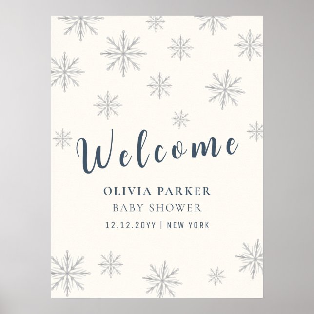 Boho Winter Snowflake Baby Shower Welcome Poster (Front)