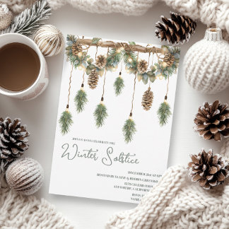 Boho Winter Solstice Pine Greenery Garland Invitation
