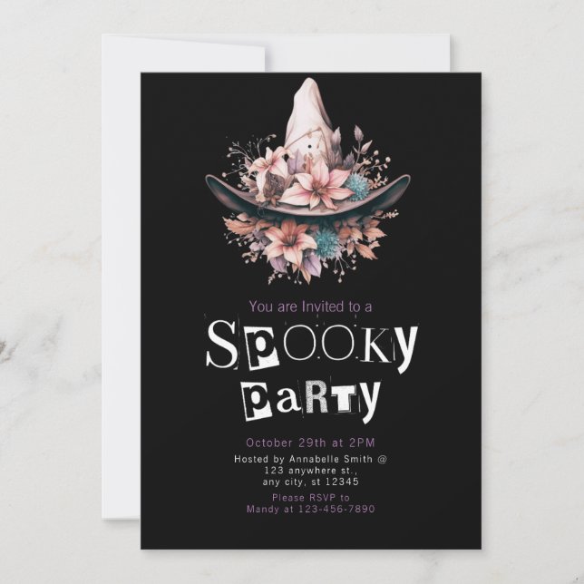 Boho Witches Hat Floral Halloween Party Invitation (Front)