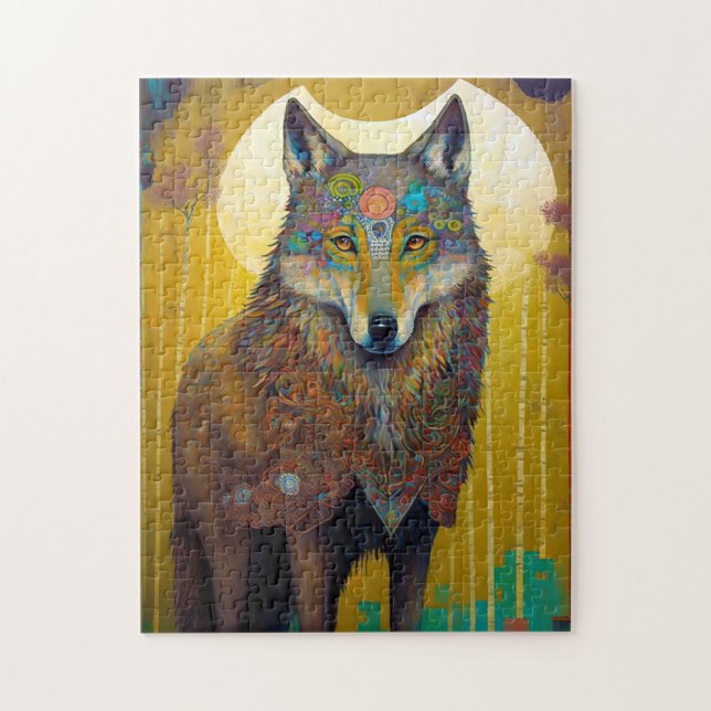 Boho Wolf Surreal Wildlife Art Jigsaw Puzzle (Vertical)