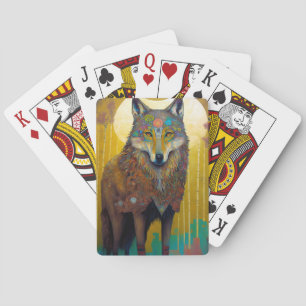 Boho Wolf Surreal Wildlife Art Playing Cards