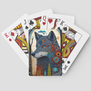 Boho Wolf Surreal Wildlife Art Playing Cards