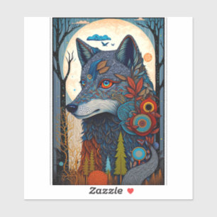 Boho Wolf Surreal Wildlife Art Sticker