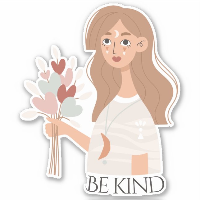 Boho woman bouquet of flowers retro be kind (Front)