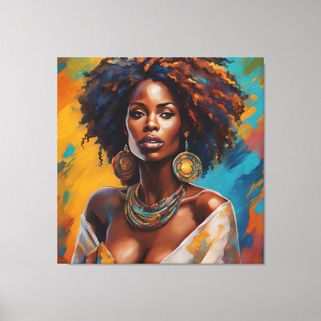 Boho Woman in Sunflower Expressive Hippie Canvas Print (Front)