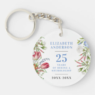 Boho Woman Retire Pastel Blue Floral Anniversary Keychain