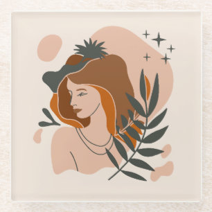 Boho Woman Stars Glass Coaster
