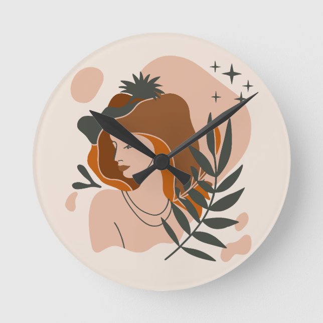 Boho Woman Stars Round Clock (Front)