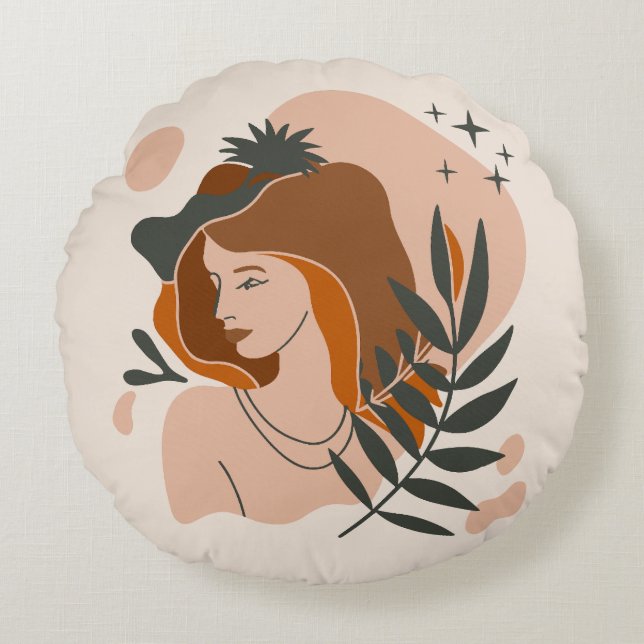 Boho Woman Stars Round Pillow (Front)