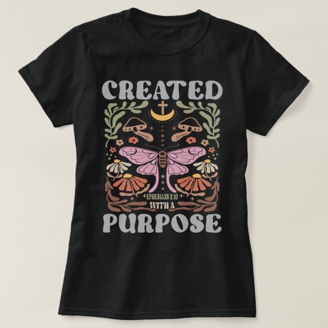 Boho Womens Christian Created with Purpose T-Shirt (Design Front)