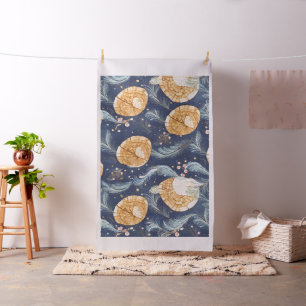Boho Wood Grain Fan and Navy Feather Botanical  Fabric