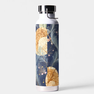 Boho Wood Grain Fan and Navy Feather Botanical  Water Bottle