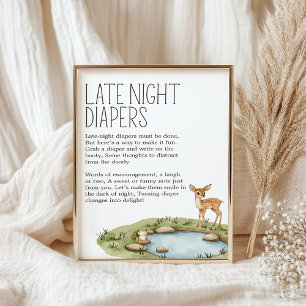 Boho Woodland Animal Baby Shower Late Night Diaper Poster