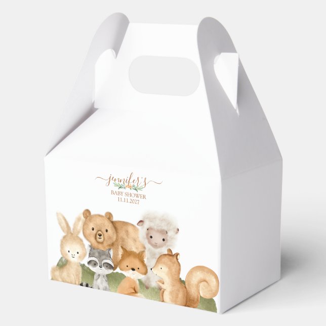 Boho Woodland animals Baby Shower Floral Script Favor Box (Front)