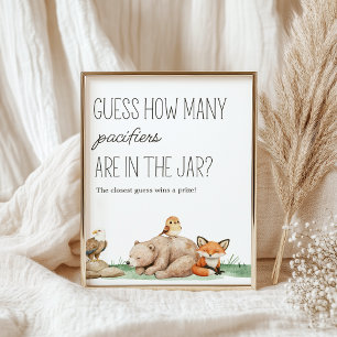 Boho Woodland Animals Baby Shower Guess Game Sign